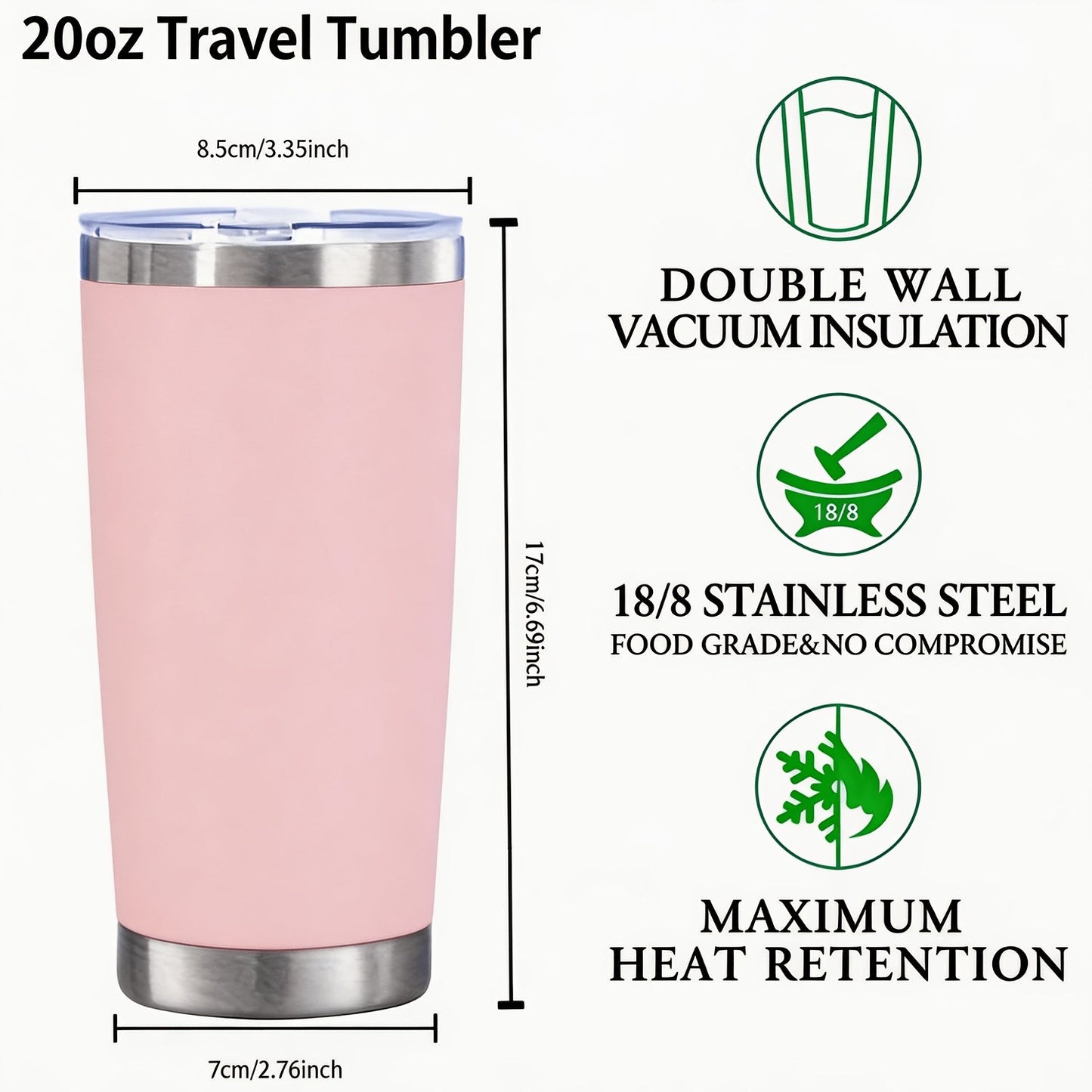 20oz Stainless Steel Insulated Tumbler 2-Pack – Double Wall Vacuum Travel Mug with Lid, BPA Free, Wholesale Blanks for Vinyl DIY, Wedding Favors, Bridesmaid Gifts, Graduation & Corporate Giveaways – Black, Pink, Blue, White