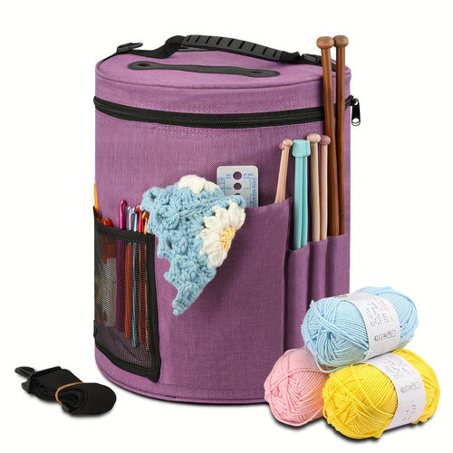 Crochet Bag Yarn Storage Organizer with Front Pocket – Spacious Knitting Tote for Yarn, Hooks & Needles, Sturdy & Lightweight, Available in Grey, Purple & Dark Pink