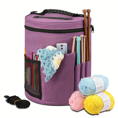 Crochet Bag Yarn Storage Organizer with Front Pocket – Spacious Knitting Tote for Yarn, Hooks & Needles, Sturdy & Lightweight, Available in Grey, Purple & Dark Pink