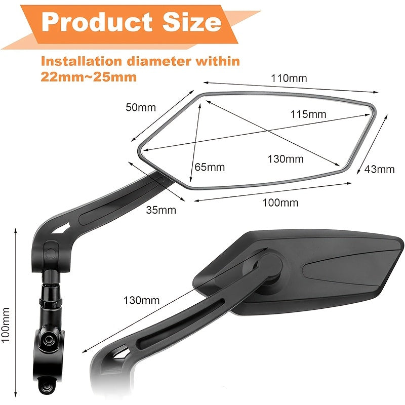 Bike Rearview Mirror Set 2-Pack – 360° Fully Adjustable HD Anti-Vibration Handlebar Mirrors Compatible with Bicycles, Electric Bikes & Scooters for Safe Riding