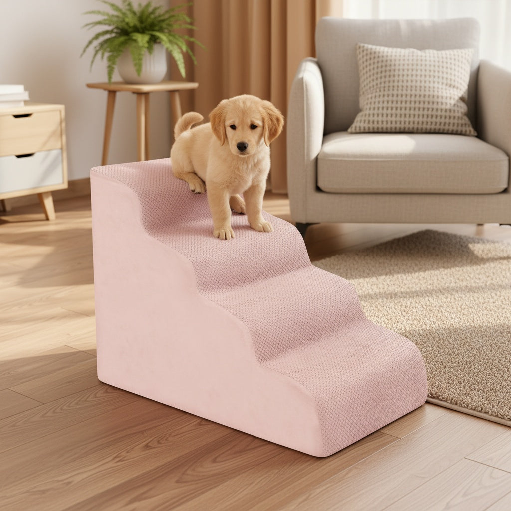 NIUBYA Extra Wide Dog Stairs for Small Dogs – High Density Foam Pet Steps, Non-Slip Bottom, Soft Cushioned Ramp for High Beds Couch Sofa, Ideal for Injured Elderly Dogs, Polypropylene, Compact