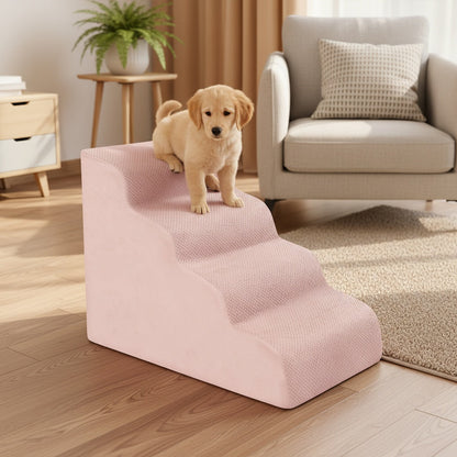 NIUBYA Extra Wide Dog Stairs for Small Dogs – High Density Foam Pet Steps, Non-Slip Bottom, Soft Cushioned Ramp for High Beds Couch Sofa, Ideal for Injured Elderly Dogs, Polypropylene, Compact