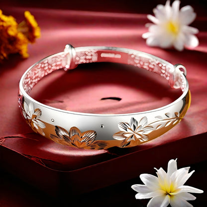 925 Sterling Silver Adjustable Push-Pull Bracelet for Women – Elegant Sliding Clasp Bangle in Silver & Gold, Perfect Gift for Mom, Mother's Day, Birthday & Anniversary
