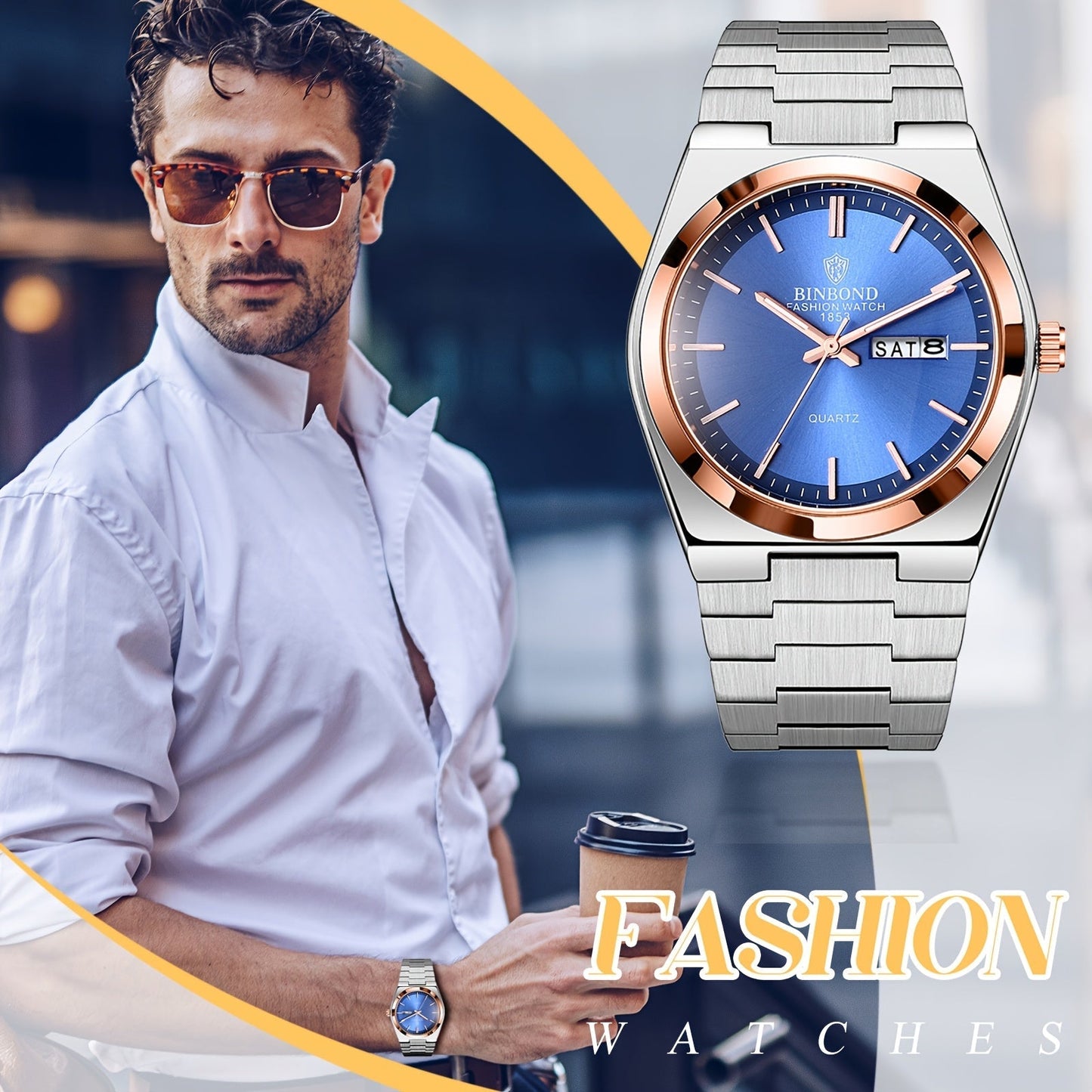 Men's Stainless Steel Quartz Watch – Luminous Dial, Date Calendar, Analog Business Wristwatch for Men, Classic Round Face, Solid Steel Band, Multiple Colors Available