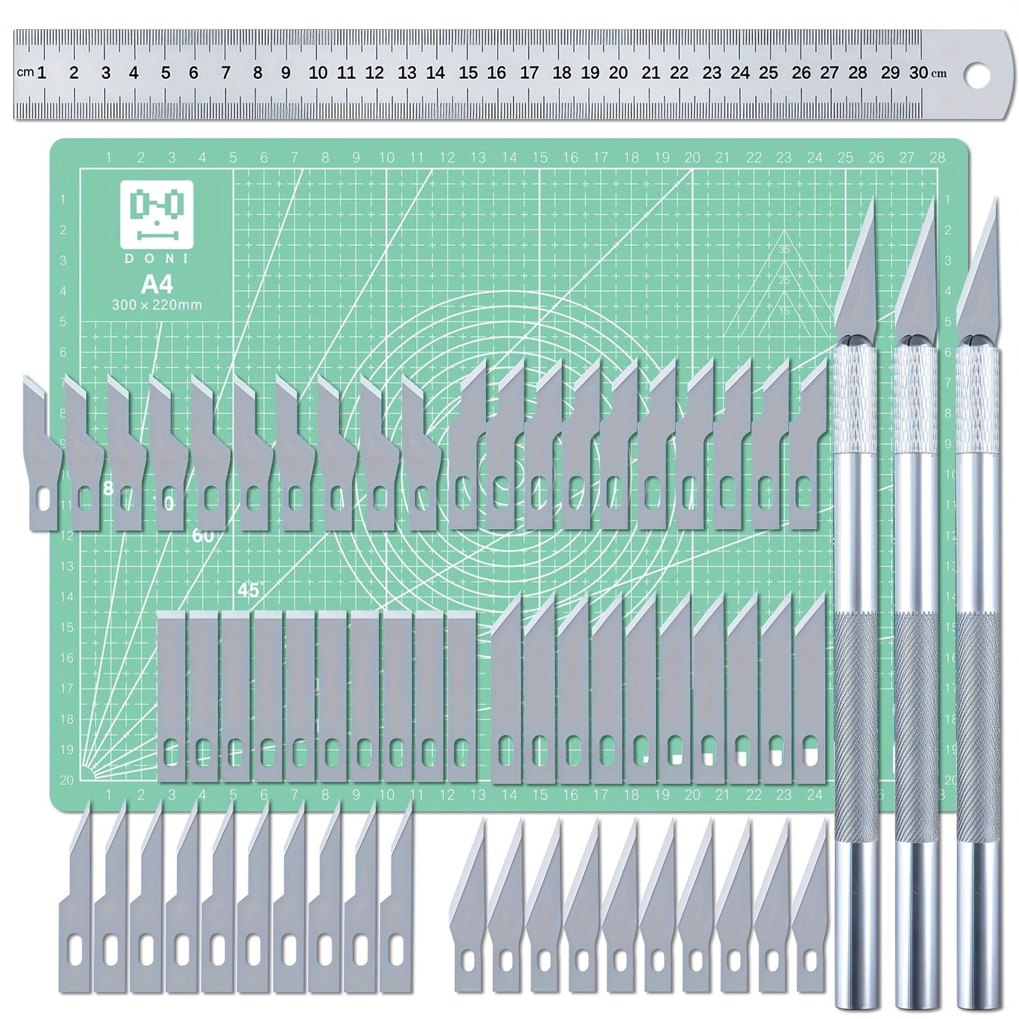 65 Pcs Exacto Knife Craft Cutting Kit with A4 Cutting Mat – Precision Stencil Knife Set with Blades & Cutting Rulers for Paper Modelling, DIY Crafts, Scrapbooking, Art & Card Making