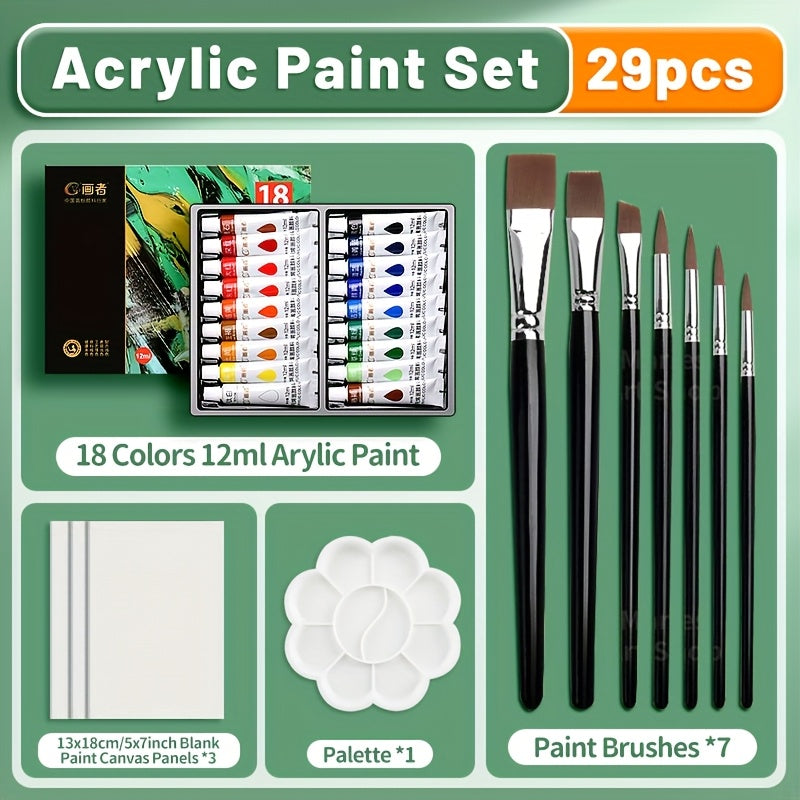 Acrylic Paint Set 36 Colors with 7 Brushes Palette 3 Blank Canvases for Canvas Rock Wood Wall Ceramic Art Adults Students Hobby Birthday Easter Gift