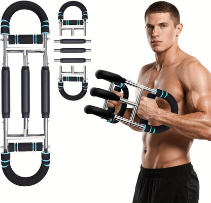 Adjustable Spring Exercise Bar 3-Speed Resistance Arm Trainer for Forearm Triceps Chest Strength, Detachable Portable Home Gym Fitness Equipment, Upper Body Muscle Builder - Black Mini, Red 3-Tube, Blue Reinforced
