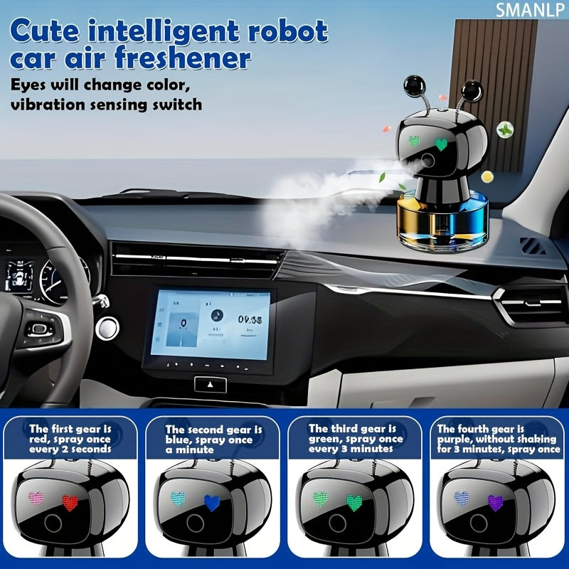 Robot Smart Car Air Freshener USB Rechargeable Auto Spray AI Expression Display 4 Scent Levels – Automatic Fragrance Diffuser Car Decoration Gift Black Blue Red Green