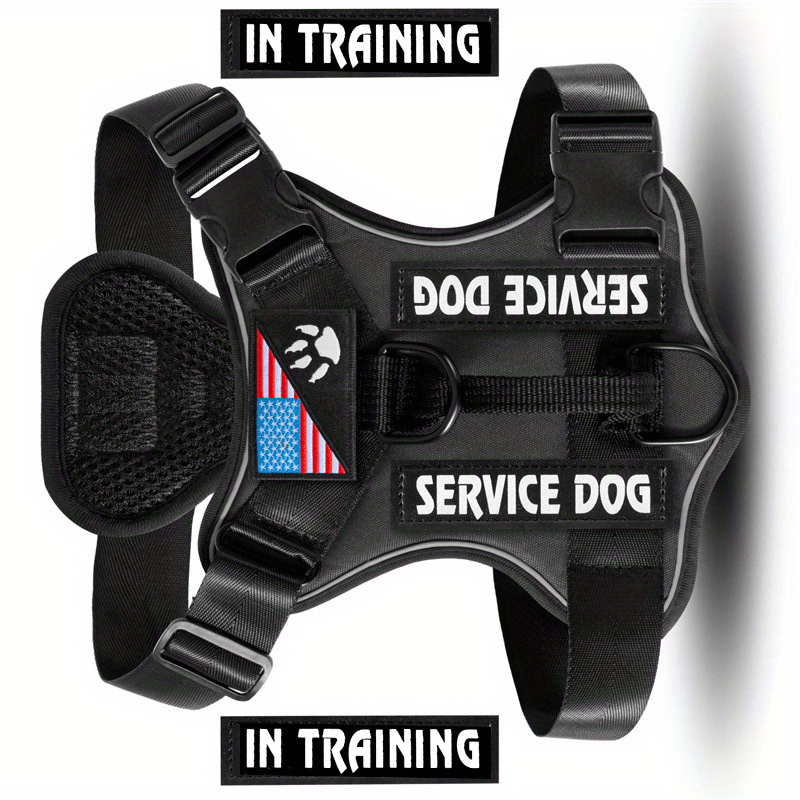 No-Pull Dog Harness Set Reflective Vest with 5 Patches – Adjustable Soft Oxford Mesh Service Dog Harness Front & Back Clip for Small Medium Large Dogs XS to XL