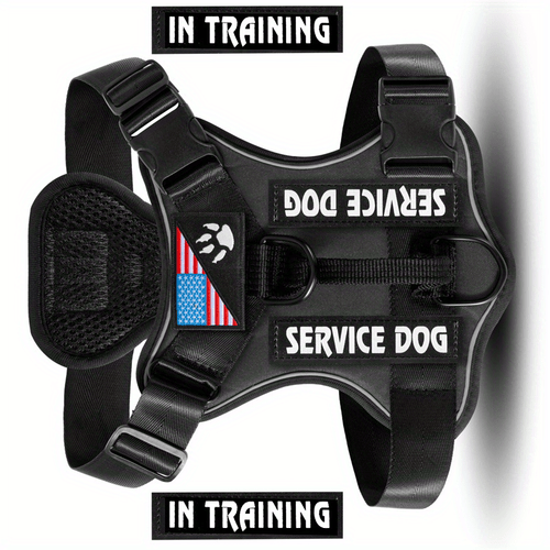 No-Pull Dog Harness Set Reflective Vest with 5 Patches – Adjustable Soft Oxford Mesh Service Dog Harness Front & Back Clip for Small Medium Large Dogs XS to XL