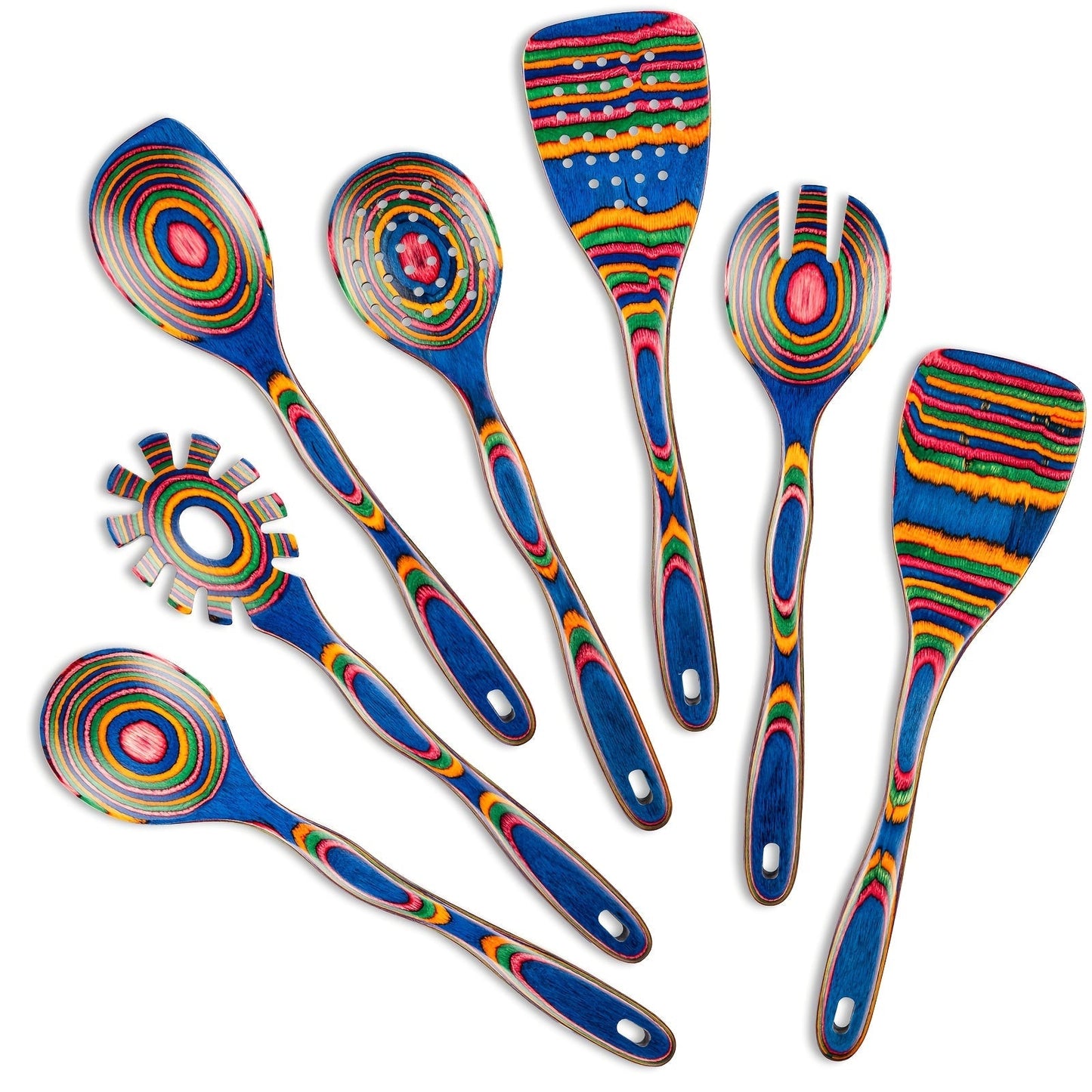 Pakkawood Kitchen Utensils Set 7 PCS Spurtle Spatula Wood Spoon – Heat Resistant Non-Stick Safe Wooden Cooking Tools for Cooking Baking Serving Gift for Women Men