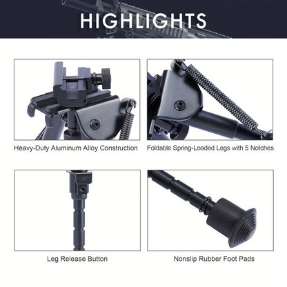 Adjustable Rifle Bipod 6-9 Inch 5 Height Settings Quick Release Adapter Foldable Retractable Lightweight Aluminum Alloy M-LOK Mount Rubber Feet for Hunting Shooting Outdoor Sports