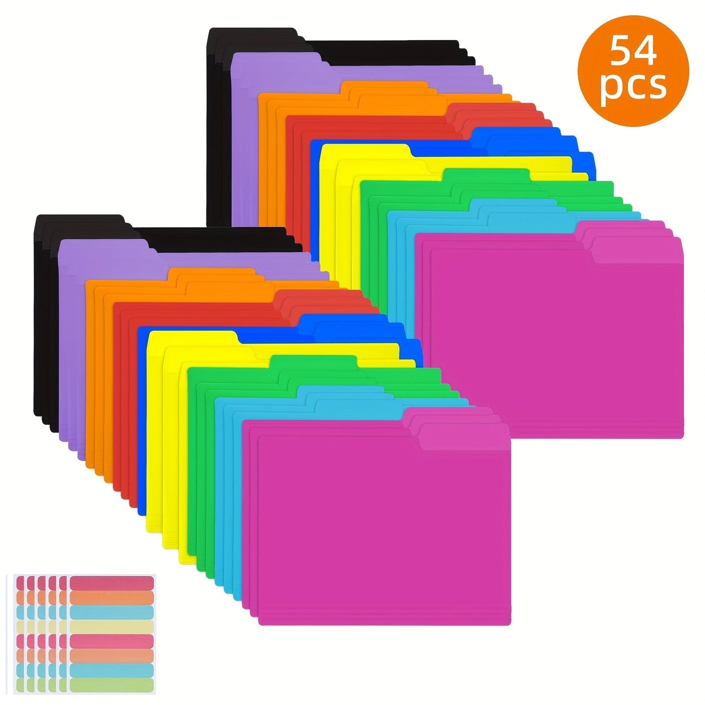Plastic Manila Folders 27/54 Pack – 9 Colors Heavy Duty Poly Filing Folders, Letter Size 1/3 Cut Tab, Back to School Classroom Organization for Office, Teachers & Students