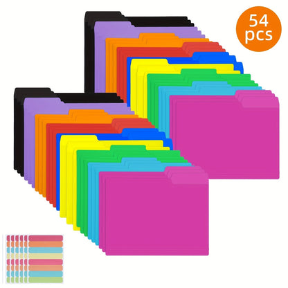Plastic Manila Folders 27/54 Pack – 9 Colors Heavy Duty Poly Filing Folders, Letter Size 1/3 Cut Tab, Back to School Classroom Organization for Office, Teachers & Students