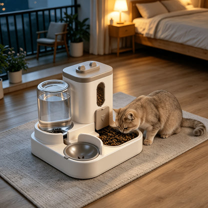 2-in-1 Gravity Pet Feeder for Cats & Dogs – Non-Electric Automatic Food & Water Dispenser, Space-Saving, Easy to Clean, Ideal for Multi-Pet Homes