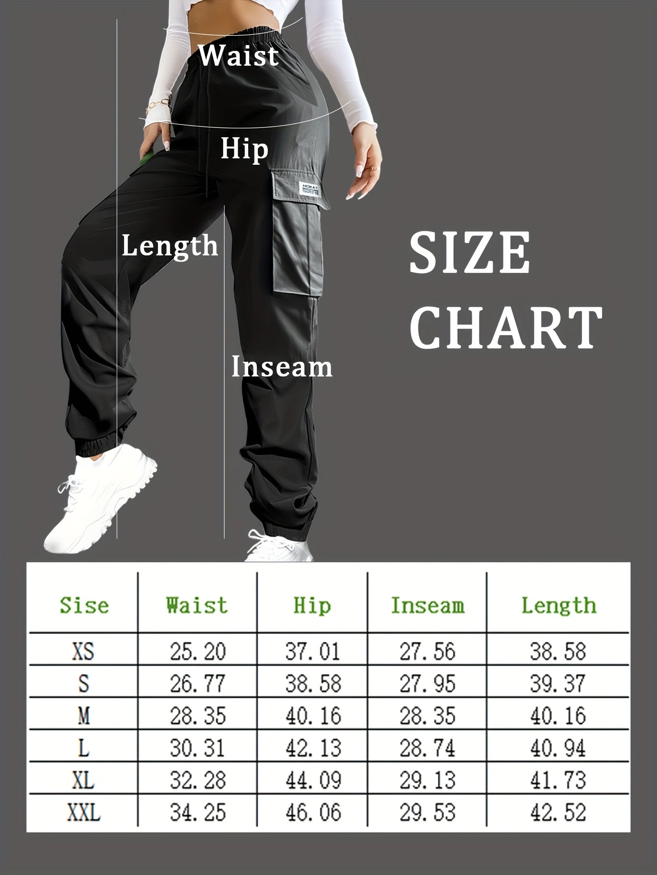 Women's Cargo Pants with Zippered Pockets – Elastic Drawstring Waist Large Pocket Casual Outdoor Trousers Black Grey Green Blue XS-XXL