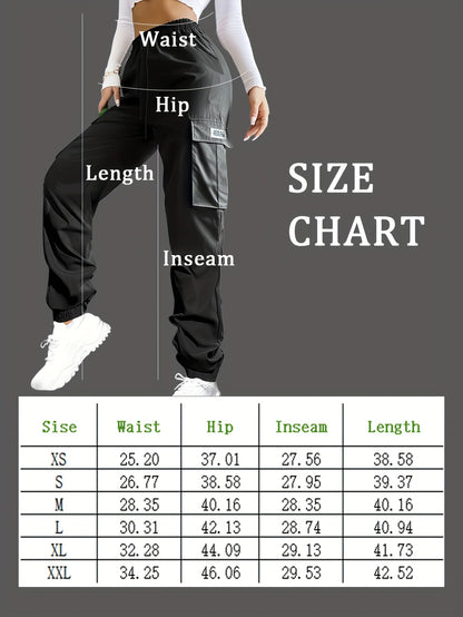 Women's Cargo Pants with Zippered Pockets – Elastic Drawstring Waist Large Pocket Casual Outdoor Trousers Black Grey Green Blue XS-XXL