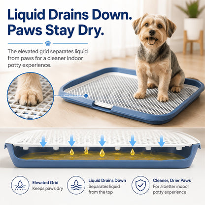 Dog Potty Tray Leak-Proof Indoor Puppy Toilet with Removable Grating, Washable Pee Pad Holder for Apartment Puppy Training, Pet Potty Station for Small Medium Dogs