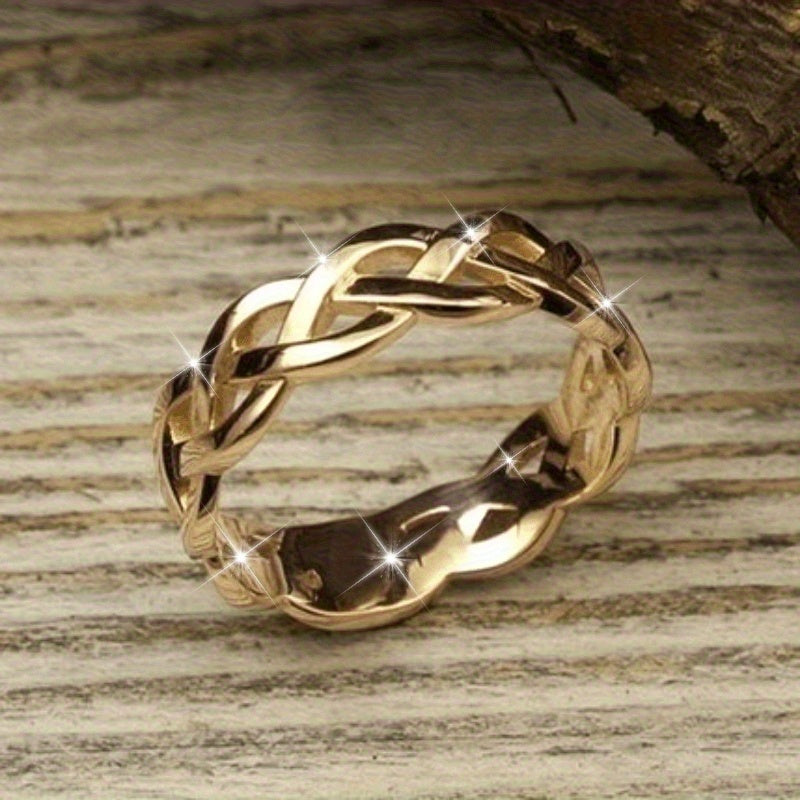 18K Gold Plated Copper Woven Hollow Ring for Women – Minimalist Stackable Band, Sizes 5-13, Luxurious Texture for Weddings, Anniversaries, Parties & Everyday Wear, No Gemstone