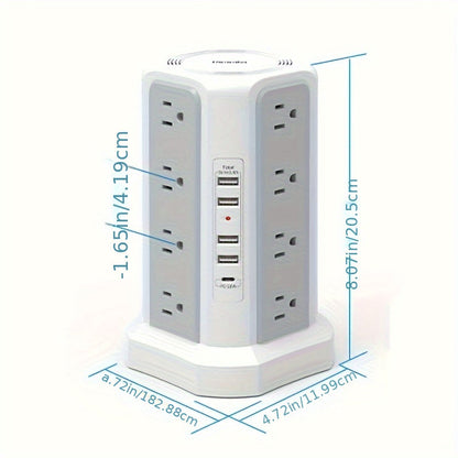 Power Strip Tower 16 AC Outlets 5 USB Ports USB-C PD20W 1500J Surge Protector Flat Plug Desktop Extension Cord