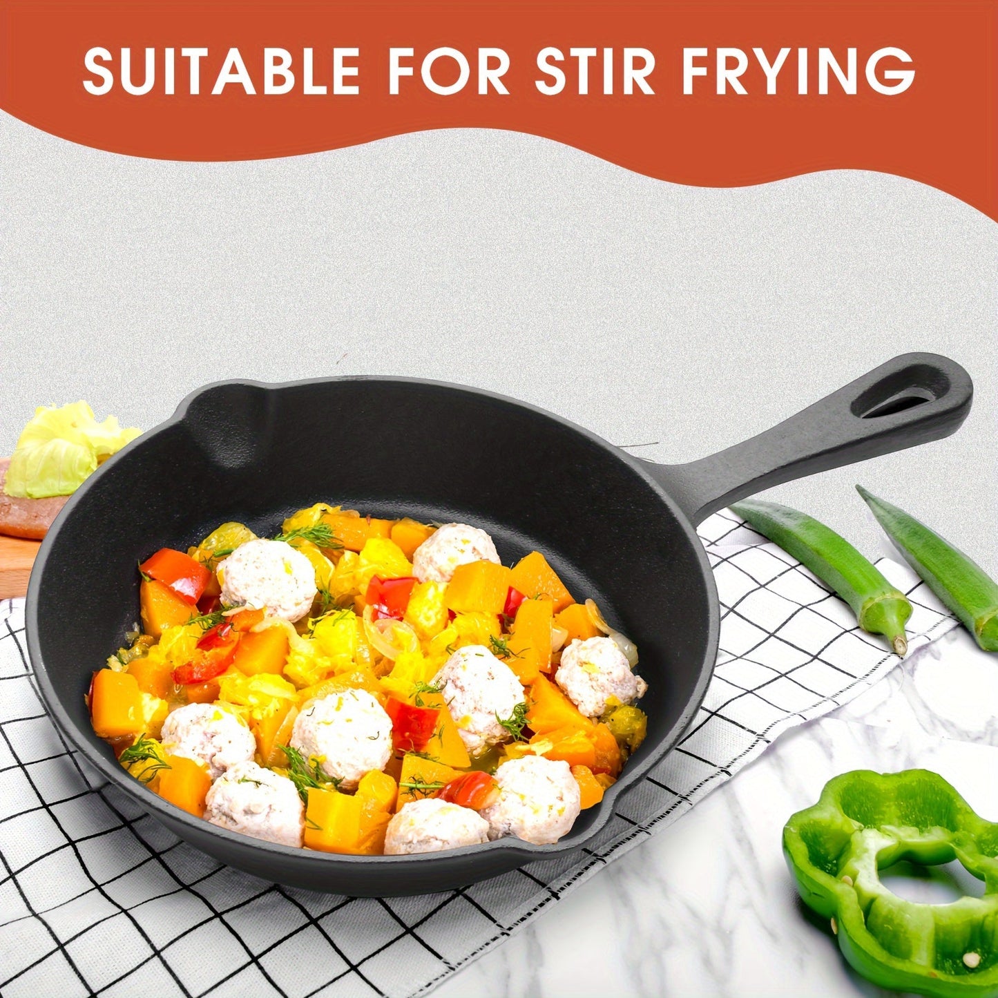 3pcs Cast Iron Skillet Set with Drip Spout – Pre-Seasoned Non-Stick Heavy Duty Cookware for Holiday Cooking, RV Camping, Campfire Meals, Oven & Stovetop Safe Kitchen Gift