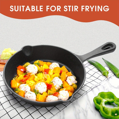 3pcs Cast Iron Skillet Set with Drip Spout – Pre-Seasoned Non-Stick Heavy Duty Cookware for Holiday Cooking, RV Camping, Campfire Meals, Oven & Stovetop Safe Kitchen Gift