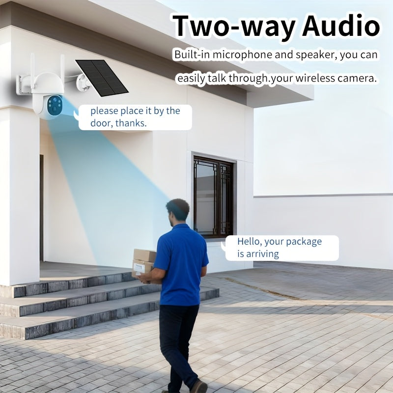 Solar Powered Outdoor Security Camera 2-Pack – IP54 Waterproof Wireless WiFi Cam with AI Human Detection, HD Color Night Vision, Two-Way Audio & Rain-Resistant Design for Home & Yard