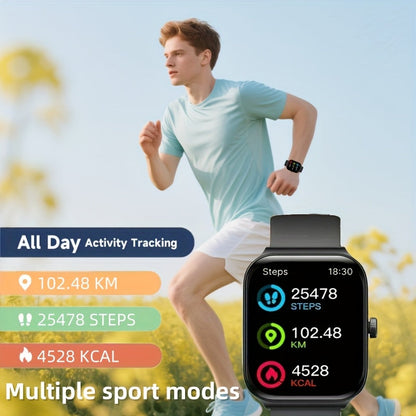 Smart Watch 1.83" Fitness Tracker with Bluetooth Calling – Step Counter, Activity Monitor, Message Notifications, Multi-Sport Modes, USB Charging, Compatible with iPhone & Android, Gift for Men & Women (Black/Pink)