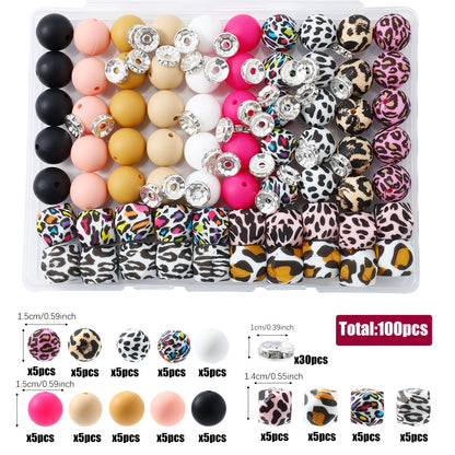 100pcs Silicone Beads Set with Storage Box Hexagonal Striped Printed Pattern Beads for DIY Jewelry Making Bead Pens Keychain Pendant Craft Supplies Girls Kids Teens Adults