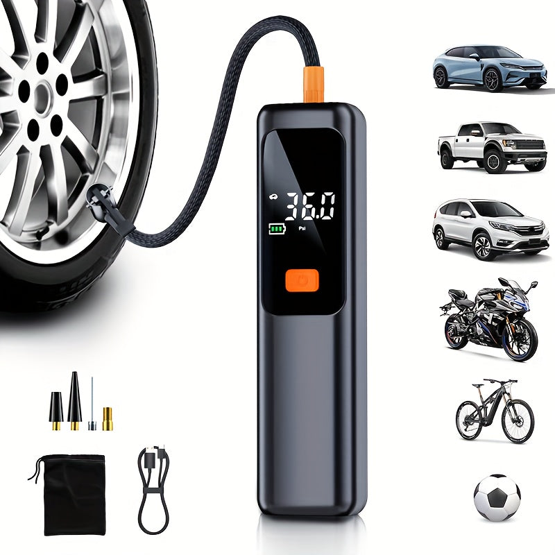 Wireless Portable Tire Inflator Air Compressor with Digital LED Display Automatic Tire Pressure Detection USB-C Rechargeable for Car Bicycle Motorcycle Tires Basketball Inflating