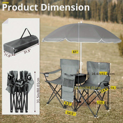 Folding Outdoor Fishing Chair with Sun Umbrella Iron Alloy Frame Oxford Fabric 187 Lb Capacity Portable Beach Patio Camping Chair with Storage Bag Red Black Grey Blue Coconut Pineapple Pattern