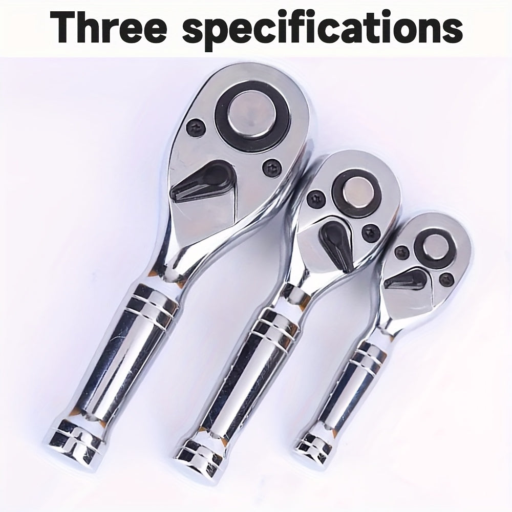 72-Tooth Quick Ratchet Wrench Set Compact Dual-Direction Short Handle Socket Wrench for Auto Repair – 3 Drive Sizes 1/4" 3/8" 1/2" – Fast Release Ratchet Handle Tool for Car Truck Mechanic