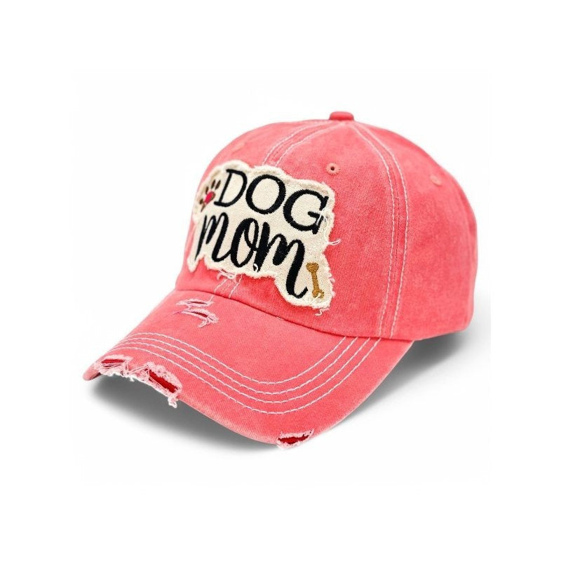 Dog Mom Paw & Bone Vintage Distressed Embroidered Baseball Cap for Women – 100% Cotton Breathable Adjustable UV Protection Sun Hat, Dog Lover Gift in Pink Black Teal Khaki White