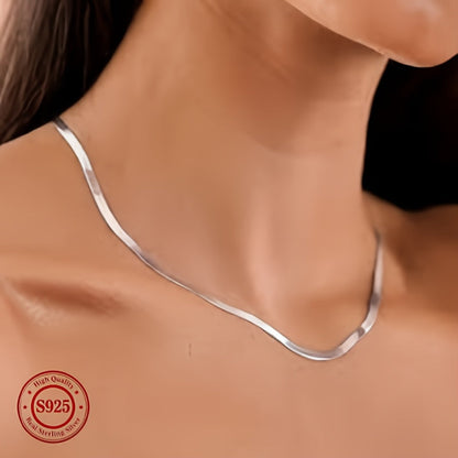 925 Sterling Silver Flat Snake Chain Necklace Unisex Minimalist 2D Clavicle Chain Hypoallergenic Trendy Cool Jewelry for Women Men All Seasons Daily Wear 18-24 Inch