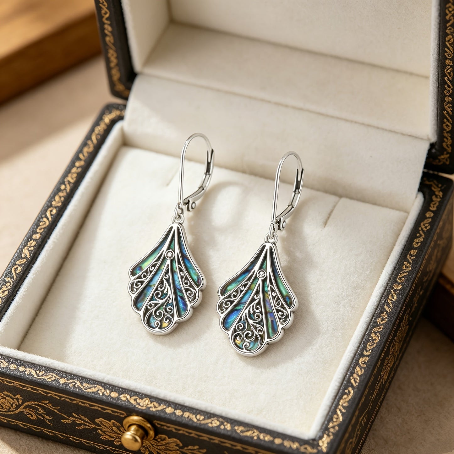 925 Sterling Silver Abalone Shell Drop Earrings for Women – Hollow Bohemian Dangle Earrings, Hypoallergenic Boho Jewelry, Perfect Gift for Her