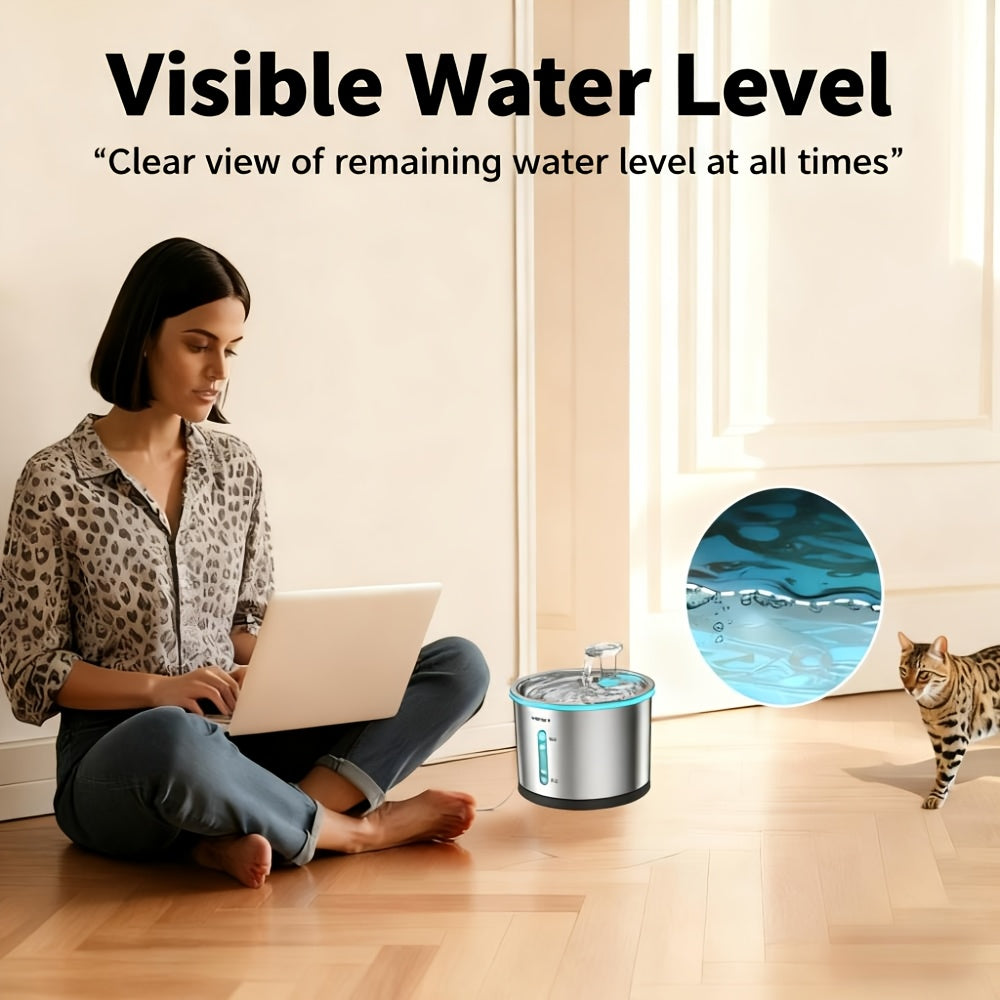 NPET WF210 Stainless Steel Cat Water Fountain 50oz – Ultra Quiet Automatic Pet Water Dispenser with LED Light, Visible Water Window & Dishwasher Safe 304 Steel, Optional Filter Bundles for Cats Dogs