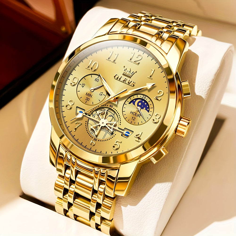 OLEVS Men's Luxury Dress Watch Big Face Luminous Calendar Stainless Steel – Classic Business Wrist Watch for Men, 8 Color Options, Easy-to-Read Dial, Perfect Gift for Him