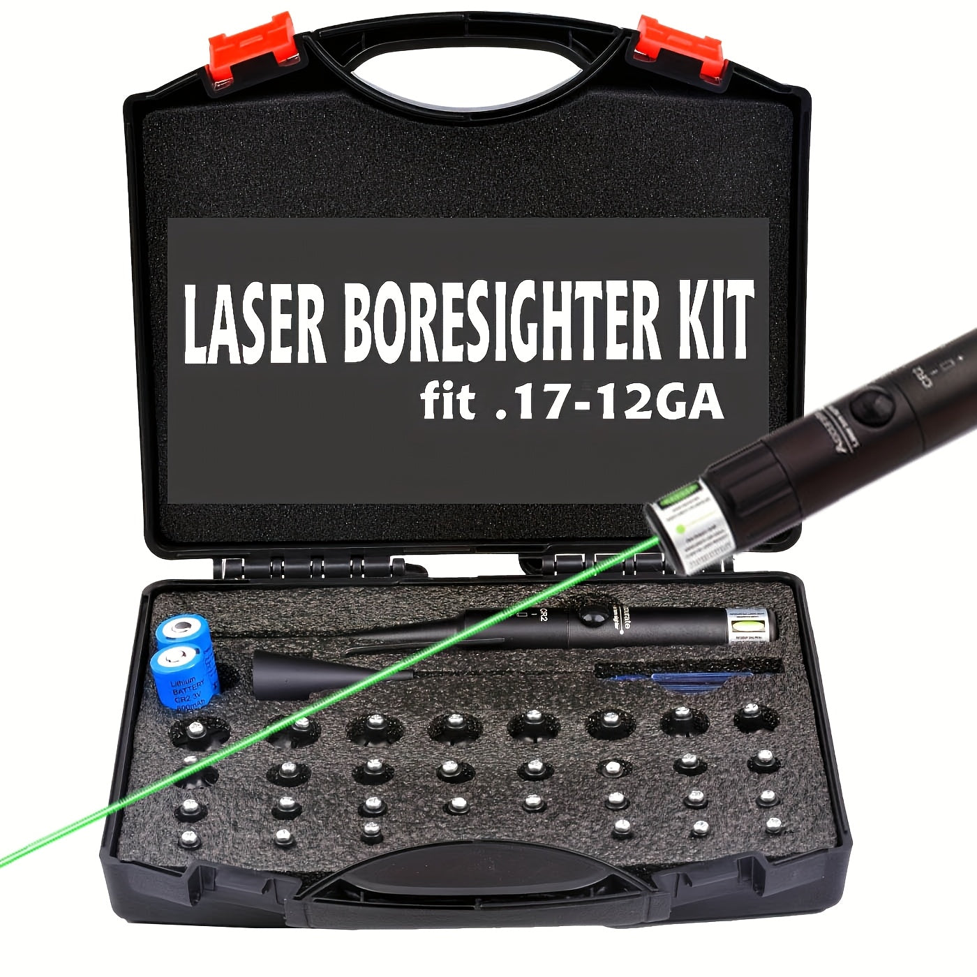 Laser Bore Sight Kit with 32 Adapters – Red & Green Laser Boresighter for 0.17 to 12GA, High Precision Rifle Zeroing Tool with 8-Hour Battery Life, Button ON/OFF for Hunting Shooting
