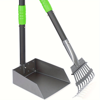 Stainless Steel Dog Pooper Scooper Set with Adjustable Handles – Rust-Proof Tray & Rake Pet Waste Removal Tool, Easy to Clean, No-Bend Design for All Dog Breeds, Yard & Outdoor Use