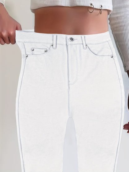 Women's High Waist Stretch Skinny Jeans Metal Button Street Style Slim Fit Denim Pants 10 Colors S-XXL Everyday Wear