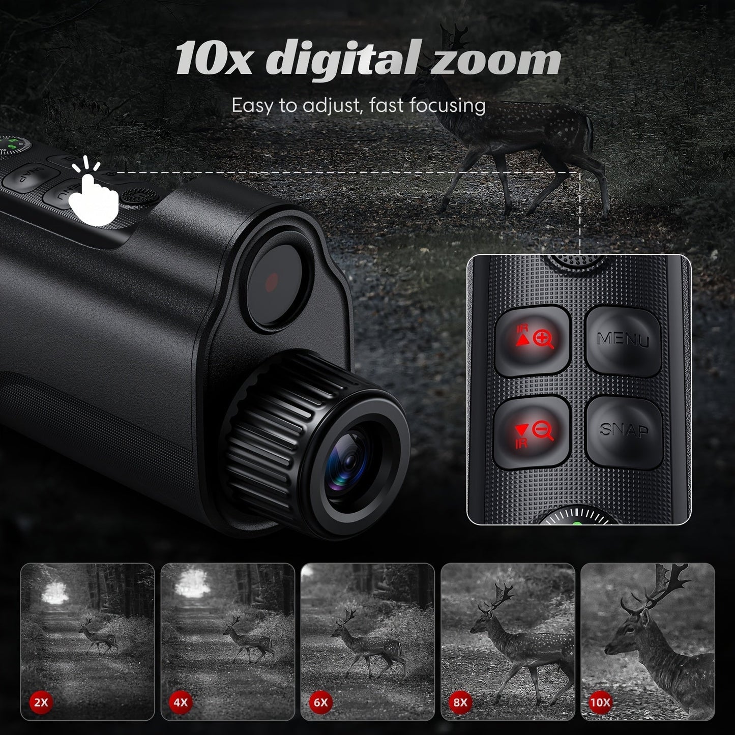 Night Vision Goggles 1080P Monocular 5W Infrared 10X Digital Zoom 2600ft Range 2700mAh Rechargeable Battery 2 Inch HD Display for Hunting Camping Wildlife Observation Security