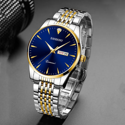 Unisex Stainless Steel Quartz Watch – Rhinestone Accents, IPX7 Waterproof, HD Dial with Date Display, Gold & Silver Tones, Elegant Fashion Wristwatch for Women & Men