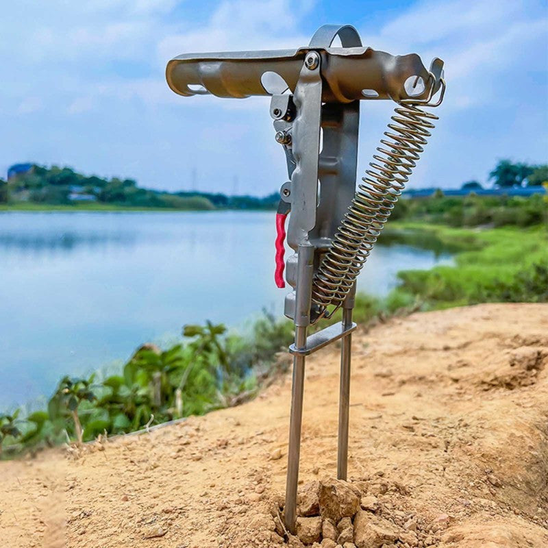 Stainless Steel Fishing Rod Holder with 360° Rotation – Rust-Proof Spring Clamp Ground Stand, No Assembly Required, High Sensitivity Bank Fishing Rod Bracket for All Rod Sizes, 35x17cm