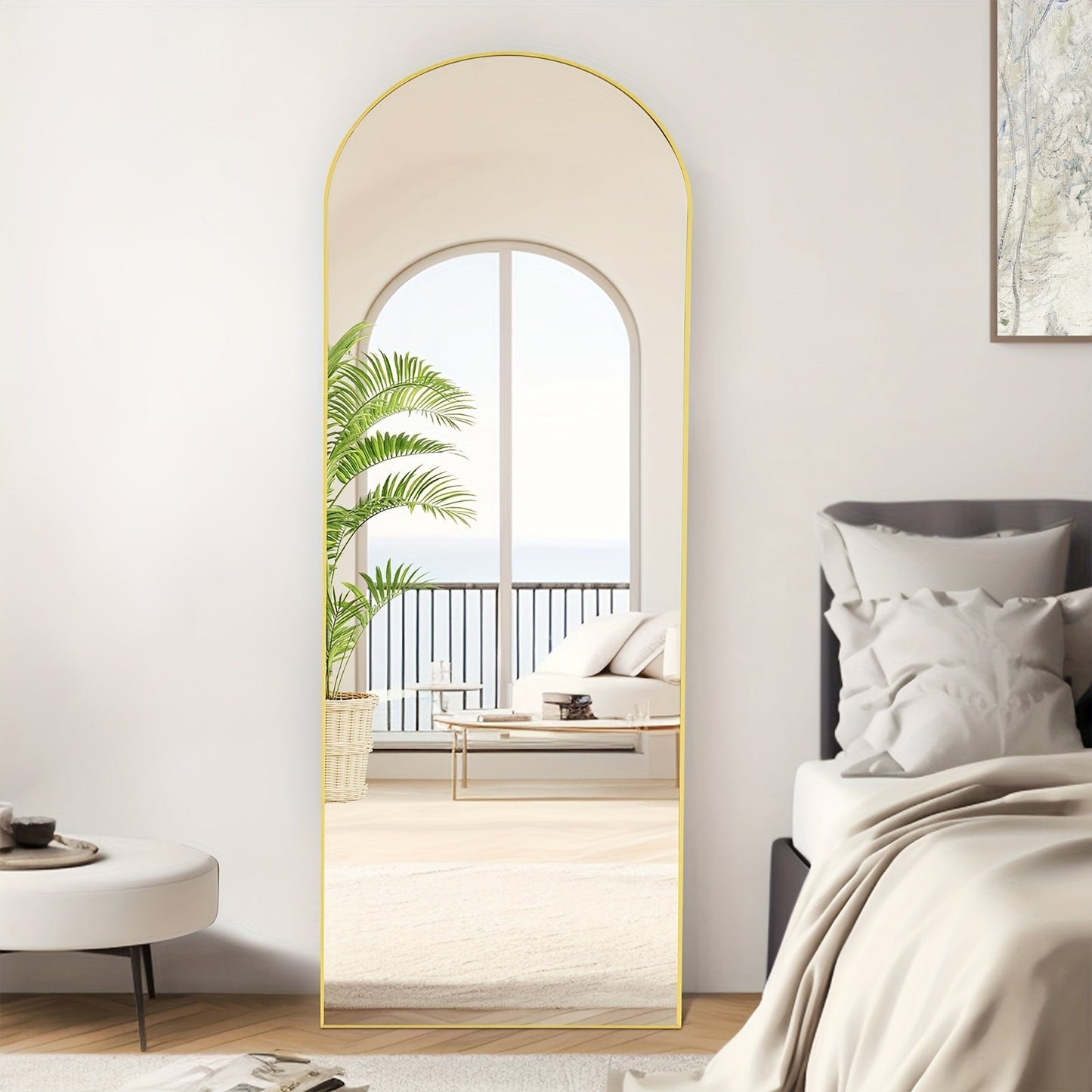 Arched Full Length Mirror with Stand 64x21 / 59x16 Inch, Aluminum Alloy Frame Shatter-Proof Nano Glass Floor Mirror, Standing Full Body Mirror for Bedroom Living Room Cloakroom Wall Decor