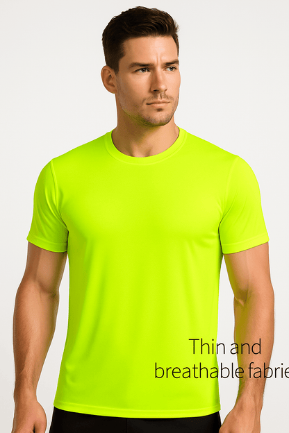 5-Pack Men's UPF 50+ Safety Work Shirts – Quick Dry Breathable Performance Tees for Outdoor Jobs, Fluorescent Yellow High Visibility, S-XXXL, Gift for Dad