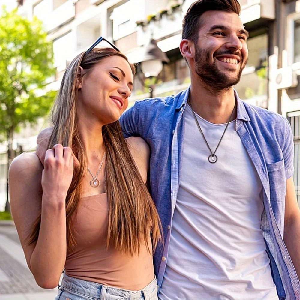 Matching Couples Necklace and Promise Ring Set Romantic Pendant for Him and Her Anniversary Valentine's Day Gift I Love You 100 Languages Vintage Jewelry