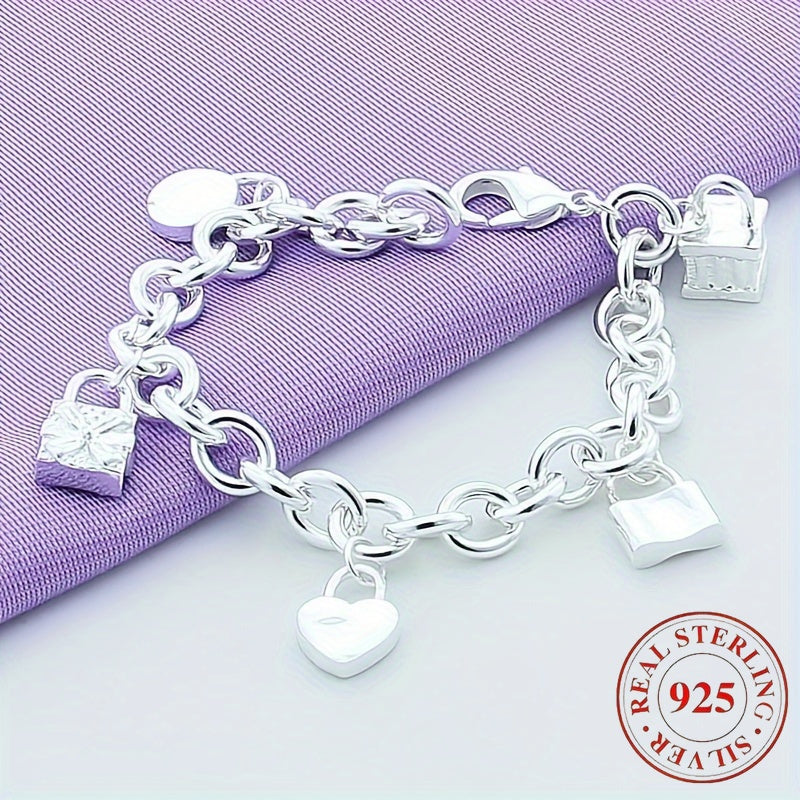 925 Sterling Silver Korean Style Pendant Bracelet for Women – Trendy Chain Link Design, Hypoallergenic, 20cm / 7.87in, Stylish Daily Wear & Festival Gift for Any Occasion