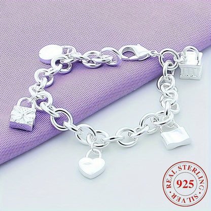 925 Sterling Silver Korean Style Pendant Bracelet for Women – Trendy Chain Link Design, Hypoallergenic, 20cm / 7.87in, Stylish Daily Wear & Festival Gift for Any Occasion