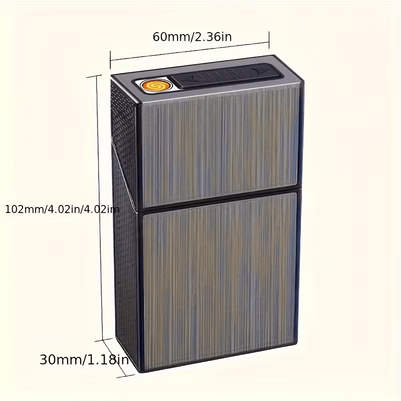 Rechargeable Electric Lighter with Built-In Cigarette Case – Windproof, Holds 20 Cigarettes, Flip-Top Design, Pressure & Moisture Resistant – Sleek All-Black for Business & Everyday Use