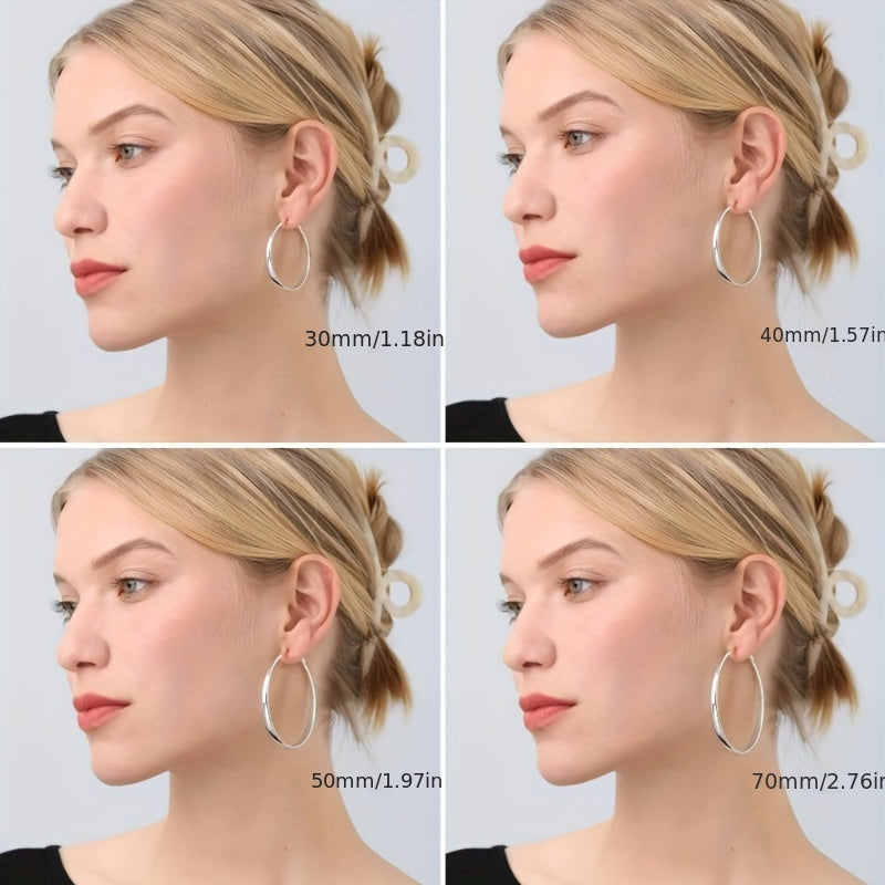 S925 Sterling Silver Large Hoop Earrings Hypoallergenic Thin Oversized Big Hoops French Minimalist Style for Women Girls Daily Vacation Jewelry